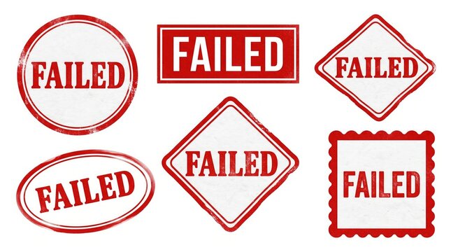 multiple failed stamps in red on white background for business concept