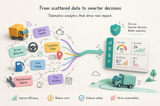Telematics analytics dashboard illustration for fleet management and data driven decisions