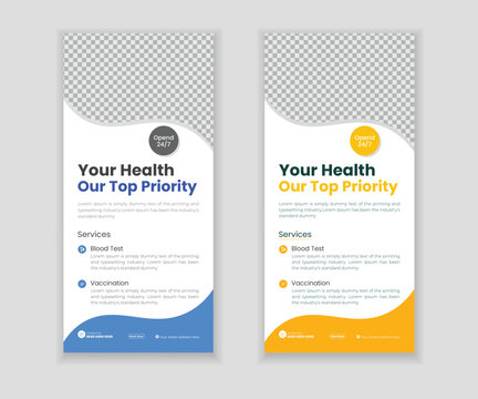 Medical healthcare Dl flyer, rack card, roll-up banner design template