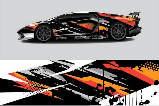 Car wrap design vector. Graphic abstract stripe racing background designs for vehicle, rally, race, adventure and car racing livery