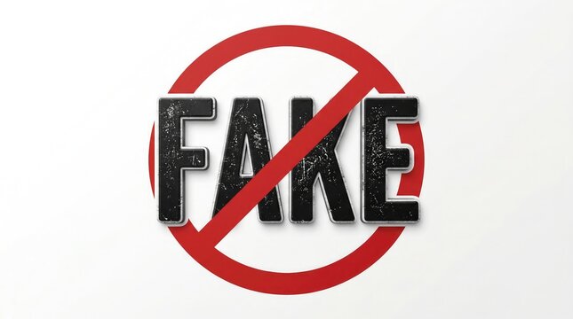 no fake news symbol with bold red prohibition sign on white background