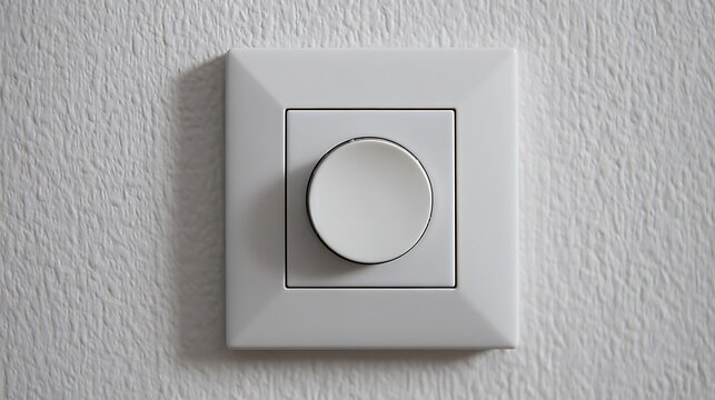 White circular light dimmer switch mounted on a textured white wall