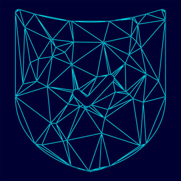 Shield low poly triangulation triangulated polygonal electric cyan blue vibrant aqua neon color vector illustration image outline contour line