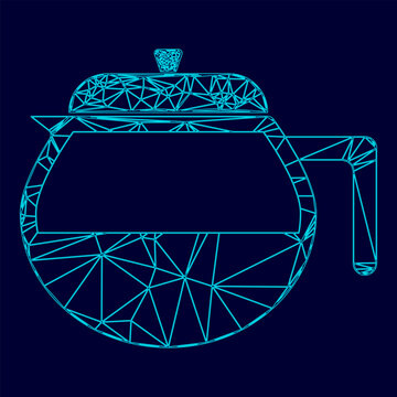 Teapot low poly triangulation triangulated polygonal electric cyan blue vibrant aqua neon color vector illustration image outline contour line