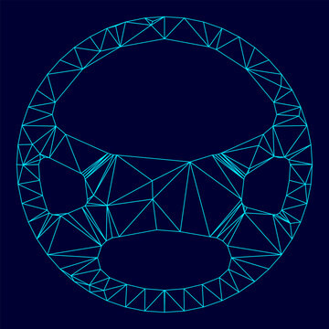 Steering wheel low poly triangulation triangulated polygonal electric cyan blue vibrant aqua neon color vector illustration image outline contour line