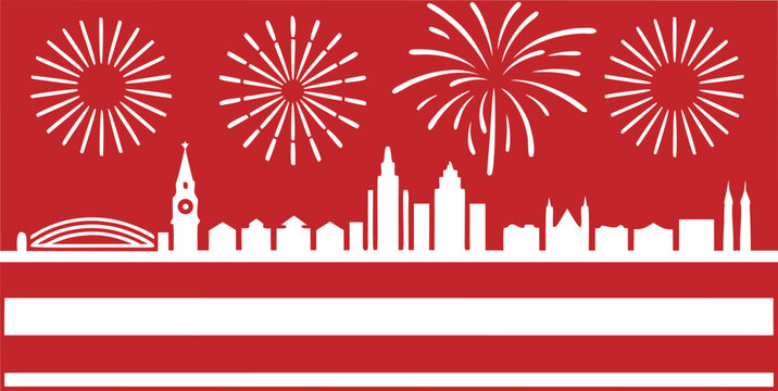 Austrian national day patriotic banner with red sun rays, flags, and mountains austrian flag