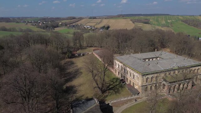 Aerial flight in Spring, Pilica Palace drom drone