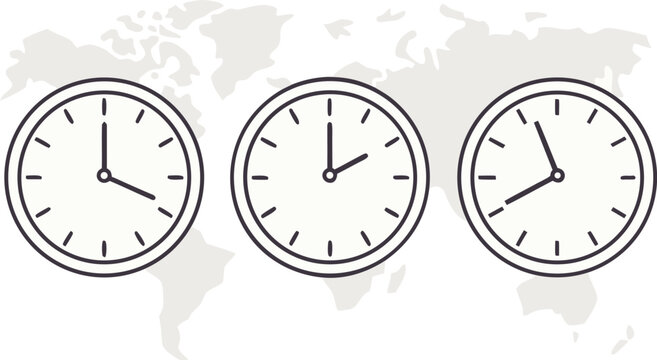 Minimal flat of clock faces showing daylight saving time change hands circle