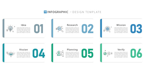 Fototapeta premium Business infographic template. 6 Step timeline journey. Process diagram, 6 options on white background, Infograph elements vector illustration.