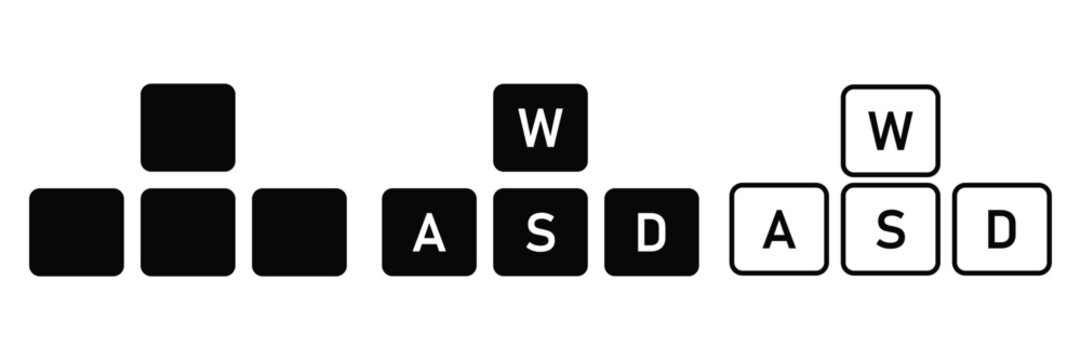 WASD Keyboard Control Keys Icon Set for Gaming and Computer Navigation.
