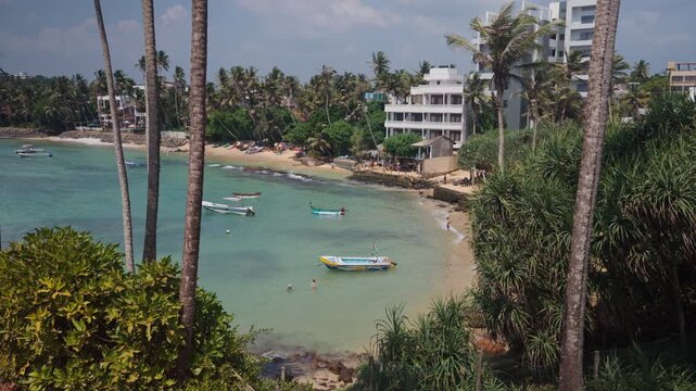 Tall coconut palms on the edge of the cliff at Coconut Tree Hill, Sri Lanka
