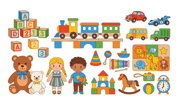 Colorful children's toys and playsets for kids