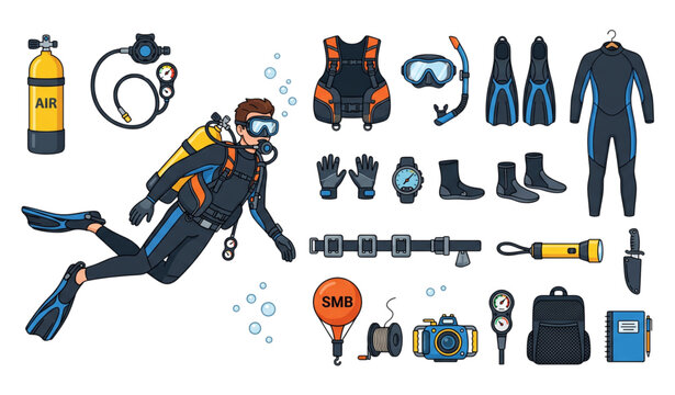 Scuba diving equipment and gear for underwater exploration