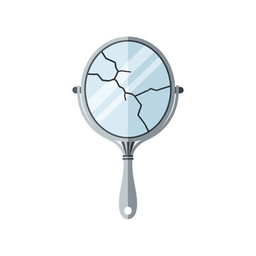 Hand mirror with cracked glass isolated on white background