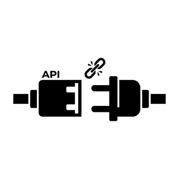 API connection vector icon with plug and socket. Representing software integration, data exchange, and system connectivity