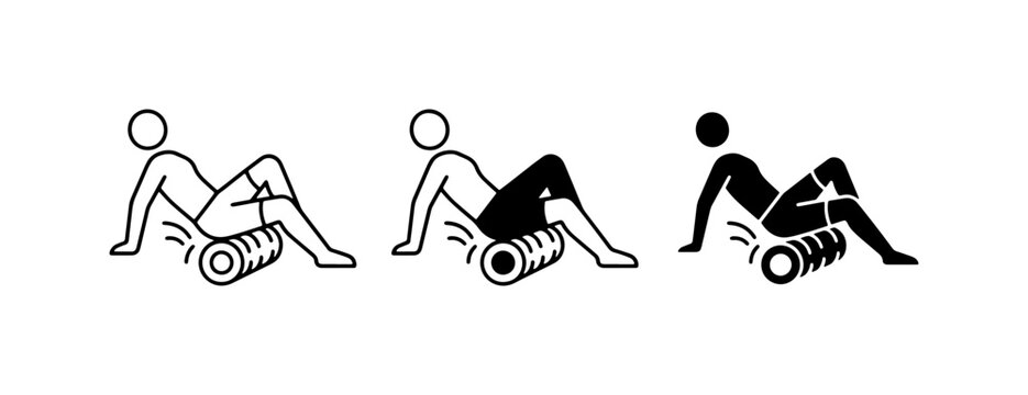 Foam Roller Exercise Icons, Fitness and Recovery Set, Muscle Massage and Therapy Symbols