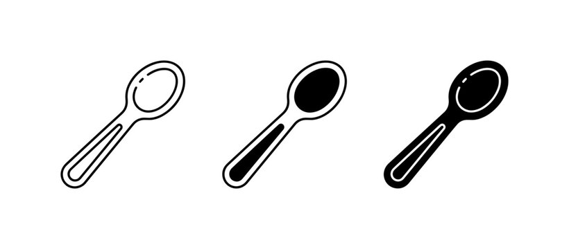 Spoon Icons Set, Simple Outline and Solid Fill Vector Graphics for Culinary and Kitchen Concepts