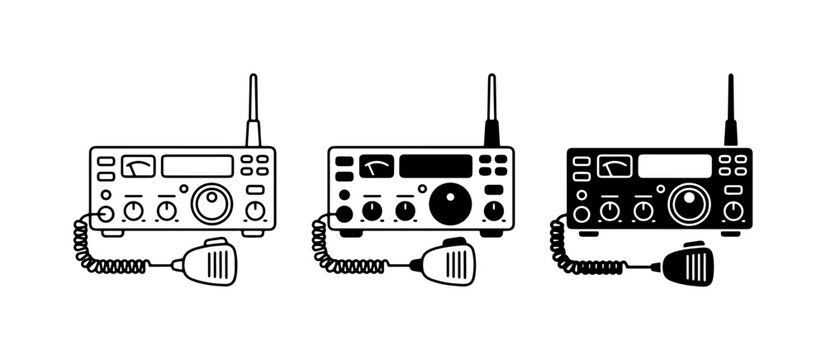 CB Radio Icons, Two-Way Communication Devices, Vintage Transceiver Graphics, Ham Radio Equipment Vector Set