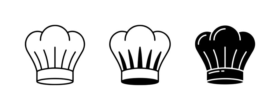 Chef Hats Collection: Classic Toque Blanche Icons, Black and White Vector Graphics for Culinary Professionals and Food Service Industry