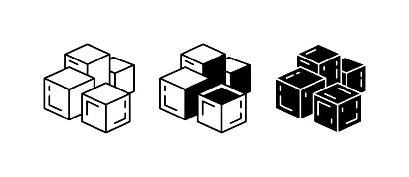 Cube Icons Set, Geometric Shapes, Abstract Blocks, Minimalist Design Elements, Data Cubes, Building Blocks, 3D Forms, Vector Graphics