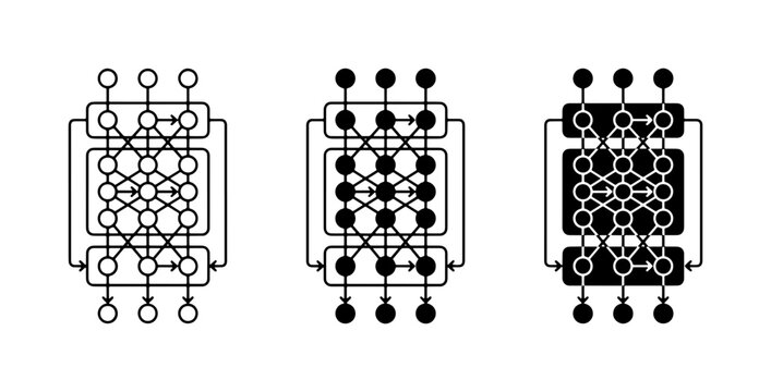 Neural Network Layers, Artificial Intelligence Model, Deep Learning Architecture, Machine Learning Algorithm, Data Processing Structure, AI Technology Concept, Information Flow Diagram