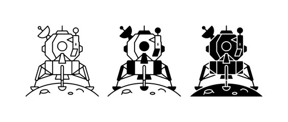 Lunar Lander Vector Icons, Space Exploration Set, Moon Landing Graphics, Sci-Fi Technology Illustrations, Three Styles © Shohag