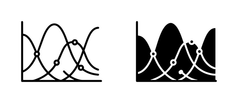 Statistical Distribution Curves, Probability Density Functions, Data Visualization Icons, Gaussian Bell Curve, Scientific Analysis Graphics