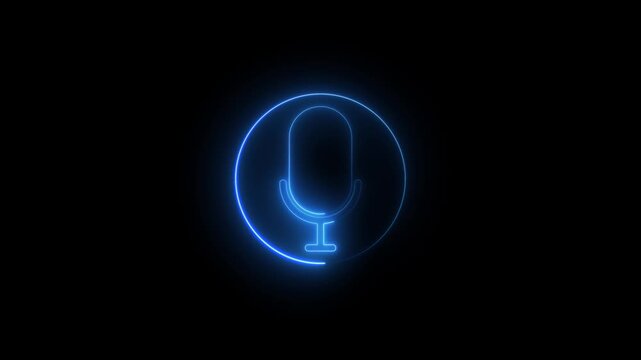 Voice recording podcast mic microphone button icon animation. neon line microphone icon .