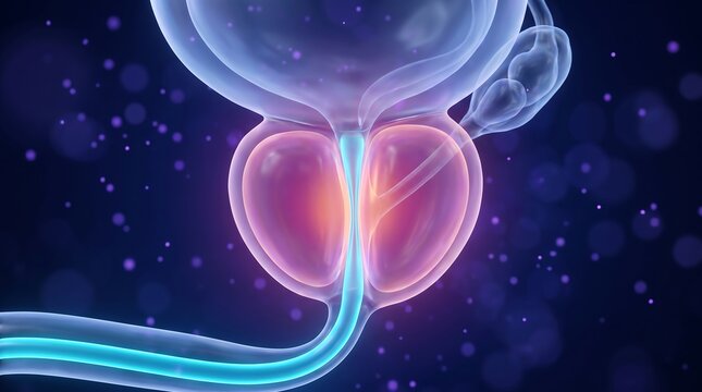 Enlarged Male Prostate Gland Compressing Urethra, Hyper Detailed 3D Medical Visualization of Benign Prostatic Hyperplasia Anatomy