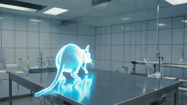 Hologram of a rat in the laboratory. Hantavirus concept.