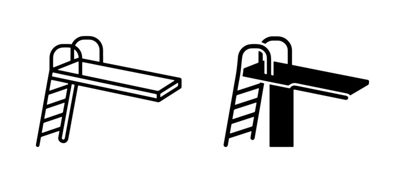 Diving Board Icons, Pool Springboard Symbols, Water Sports Equipment, Swimming Pool Accessories, Simple Vector Graphics