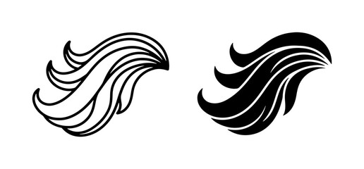 Flowing Hair Vector Icons, Black and White Stylized Mane Elements, Elegant Wind-Blown Strands for Beauty and Design © Jannatul