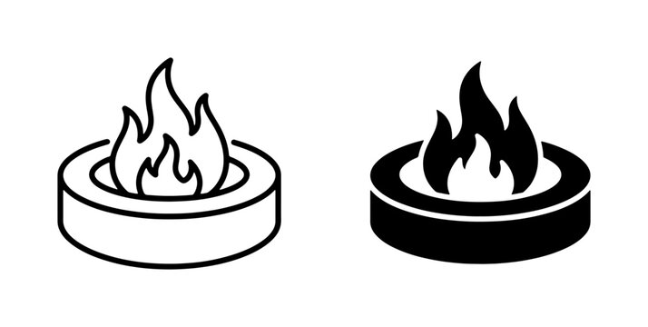 Fire Pit Icons, Outdoor Hearth Vector Graphics, Camping Bonfire Symbols, Warmth and Heat Elements, Simple Flame Illustrations