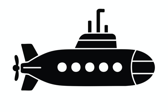 Black submarine icon, vector illustration, nautical symbol, transportation sign