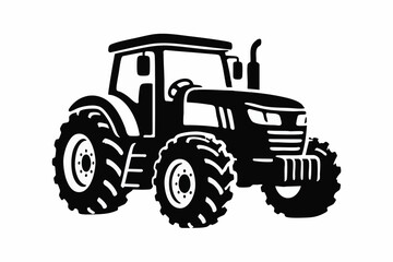 Obraz premium Tractor, Farm Tractor, Agricultural Vehicle, Black Icon, Vector Illustration