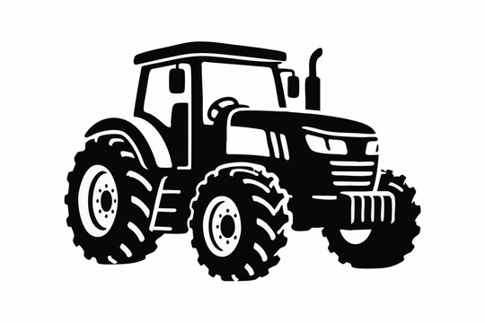 Tractor, Farm Tractor, Agricultural Vehicle, Black Icon, Vector Illustration