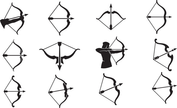 A striking black silhouette depicts a classic recurve bow with an arrow symbolizing archery and precision silhouette