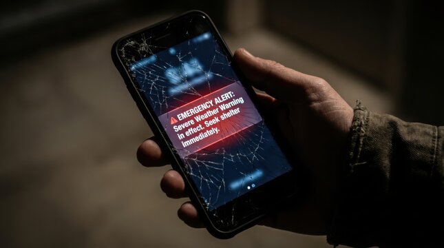 Severe weather warning on smartphone screen