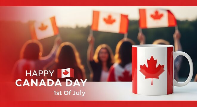 Canada day celebration with maple leaf mug