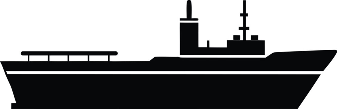 Tanker Ship Flat Icon Style Silhouette Vector Art Illustration
