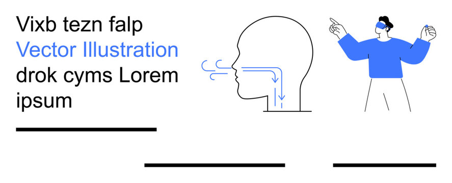 Education, health, anatomy, communication, learning, biology. Diagram showing breathing process and man gesturing alongside. Education and health visualization concept