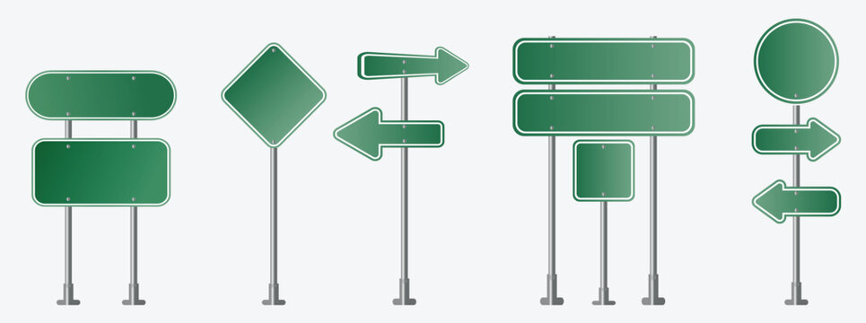 Set of green road signs vector Temolate. Modern green road signs. Vector Illustration