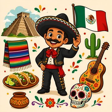 Mexican culture and traditions fiesta illustration with sugar skull, tradition