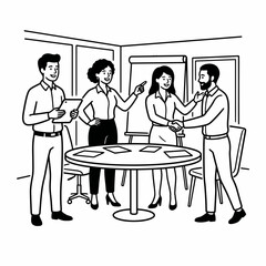 Fototapeta premium Four colleagues discussing in office meeting.
