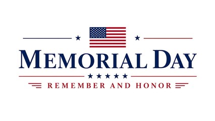Obraz premium Memorial day greeting card with american flag and patriotic blue red theme.