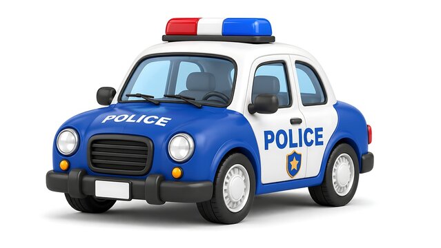 Blue and white police car toy style illustration isolated on background.