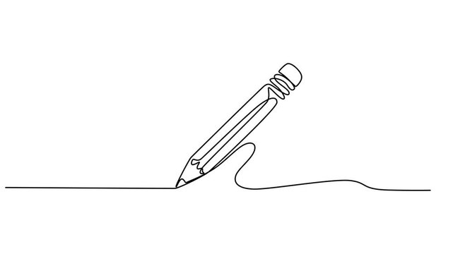 Pencil icon continuous one line drawing 4k animation video isolated on white background, Continuous contour movement of a pencil. Continuous video with one line, Animated self drawing of minimal style