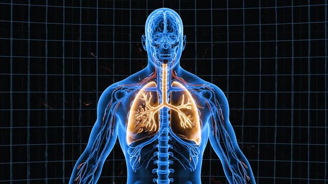 dynamic visualization of neural and respiratory activity with animated electrical signaling and biological processes
