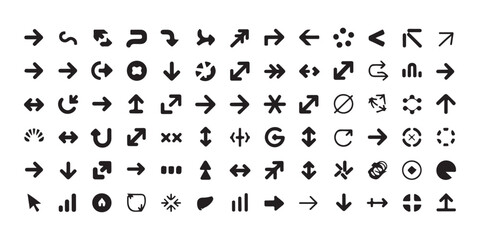 Fototapeta premium Large collection of small black arrow icons and interface symbols