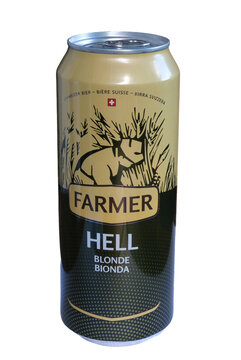 Farmer Bier Hell Blonde, eine Eigenmarke der Schweizer Genossenschaft LANDI gebraut von der Ramseier Suisse AG in Hochdorf, Z&uuml;rich 7.5.2026
